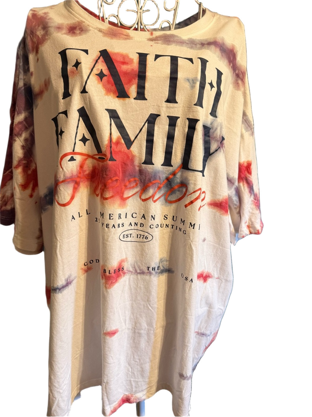 Tie-Dye Graphic Top - White with Red & Purple - xxxl